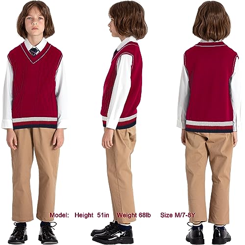 Image of JSTEX Boys Sweater Vest 100% Cotton Kids Uniform Vest V-Neck Sleeveless Knit Pullover for Boy Girls Toddler Size 4-14
