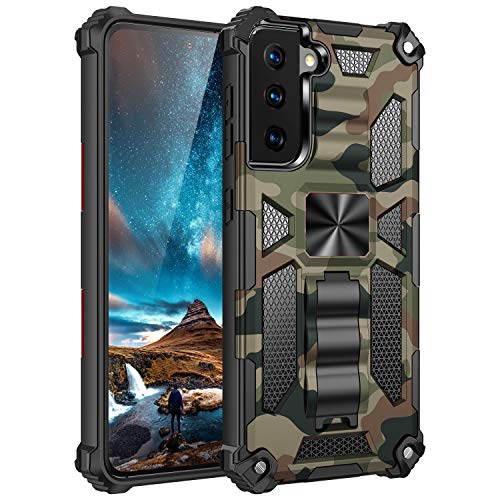 Samsung Galaxy S21 Plus Phone Case,SZYZ Camouflage Sturdy Case with Heavy Duty Shockproof Military Grade Anti-Fall Protection and Built-in Magnetic Cover for Samsung Galaxy S21 Plus, MC Army Green