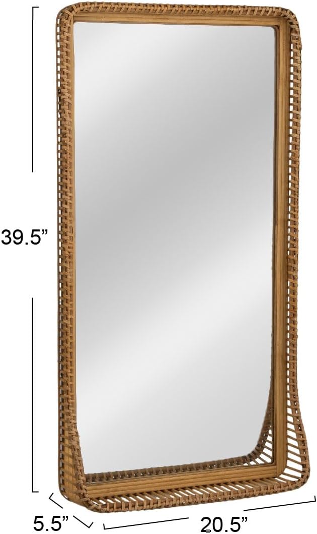 Creative Co-Op Tall Wood and Rattan Mirror with Shelf, Natural