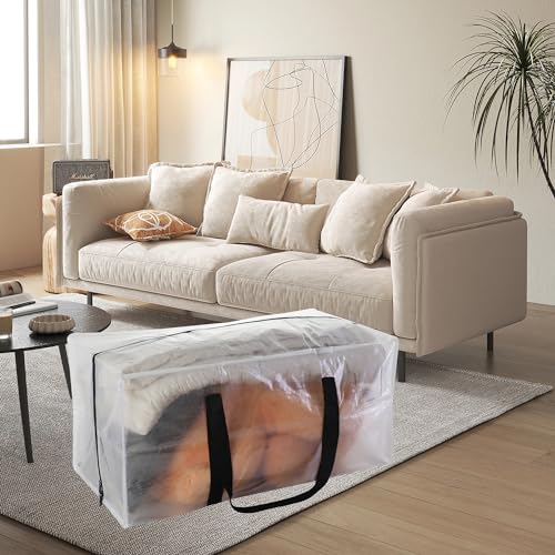 6 Pack Heavy Duty Extra Large Moving Bags with Black Handles, Waterproof Foldable Storage Totes, Clothing Storage Bags, Packing Moving Boxes for College Supplies & Seasonal Storage, Clear - image 5