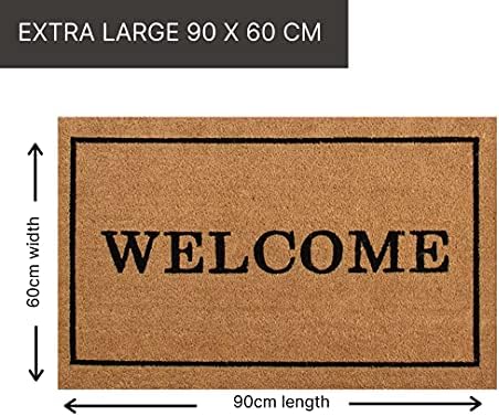 LP Doormats - country coir door mat - extra large welcome doormat with border - heavy duty doormat 90 x 60cm 7- indoor door mat - outdoor sheltered use welcome mat - front door mats (Welcome)