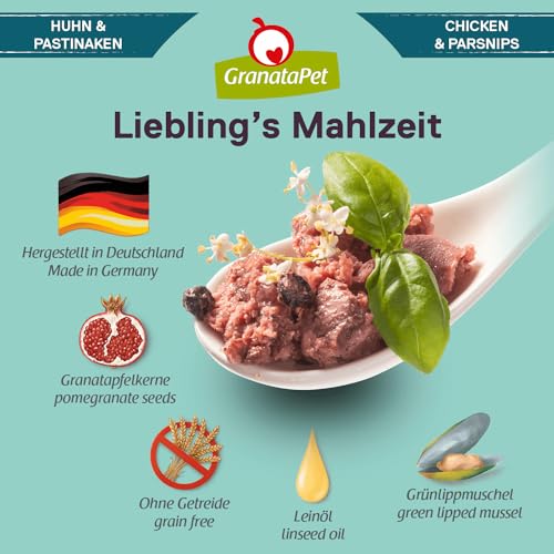 GranataPet Liebling's Mahlzeit Huhn & Pastinaken, Nassfutter für Hunde, Hundefutter ohne Getreide & ohne Zuckerzusätze, Alleinfuttermittel, 6 x 400 g