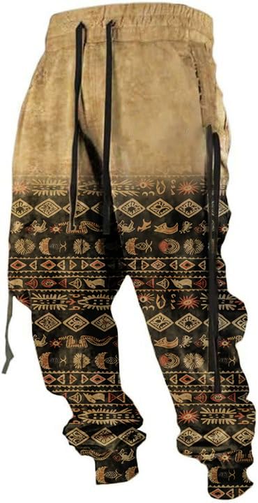 MARSVOVO Native American Pants Men's Aztec Graphic Drawstring Waist with Pocket Cool Joggers Plus Size Pant Sweatpants