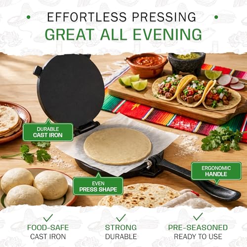 Image of Tortillada Cast Iron Tortilla Press With Recipes E-Book (25 Cm), Black