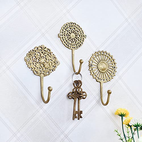 3 Wall Hooks- Decorative Wall Hooks- Boho Brass Wall Hooks-Shabby Chic- Key Hooks Holder- Coat Rack Wall Mount- Gold Wall Hooks- Vintage Wall Hooks- Coat Hooks- Hooks For Hanging Coats- Gold Hooks #TOP1