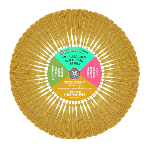 Image of Mandala Crafts Metallic Gold Bookmark Tassels - 100 Silky Craft Tassels for DIY Crafts, Jewelry Making, Decoration