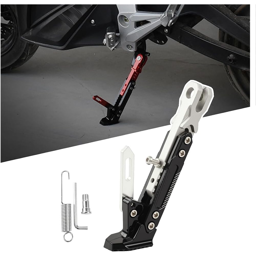 UDJCHK Motorcycle Kickstand for Vespa LX 50 2T/4T/4V/Navy/LX 50cc 2T/4T/LX150/LX50 4T, CNC Aluminum Alloy Parking Foot Brace Non-Slip Support Kickstand, Adjustable Side Stand with Spring Lock
