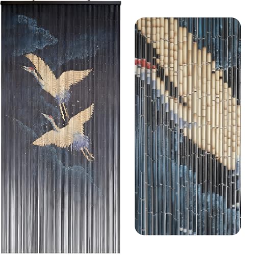 VIETBUD DECOR Flying Cranes at Night Beaded Bamboo Curtain 35.4 x 78.7