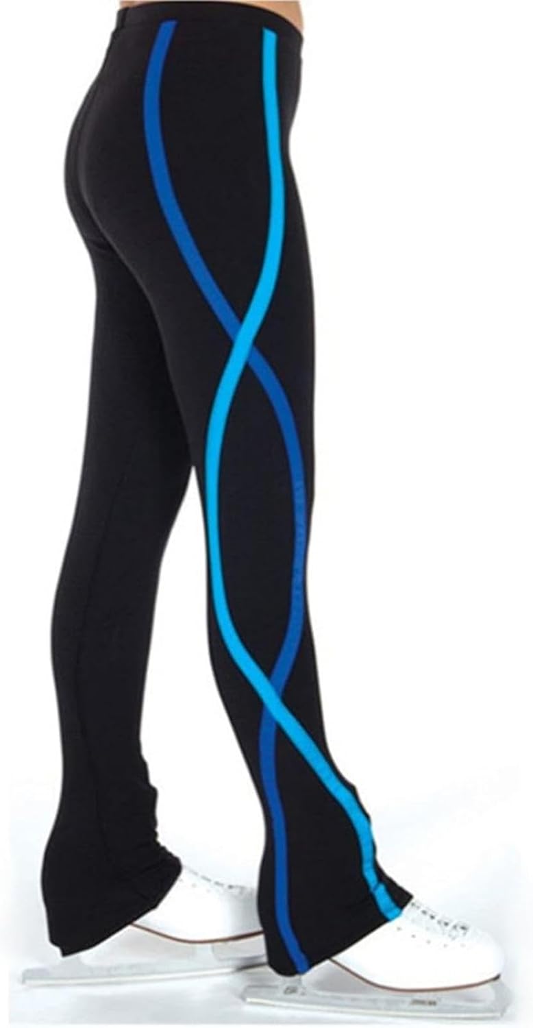 Women's Striped Thermal Figure Skating Leggings with Four-Way Stretch, Elastic Ice Skate Training Pants for Practice and Performance, Comfort Fit Breathable Bottom Wear