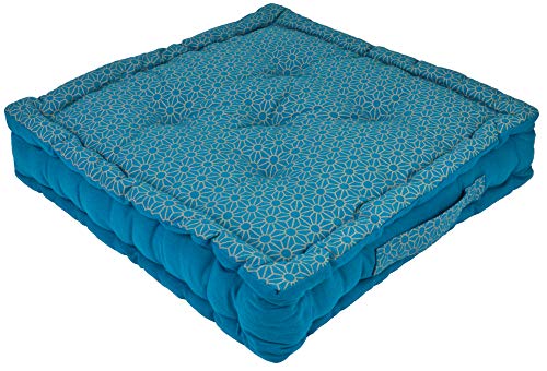 Alphadeco Dickes Bodenkissen Lara 10cm hoch - Stuhlkissen Matratzenkissen Sitzkissen - 45x45x10cm - 100% Baumwolle (Petrol)