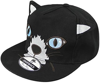 Amazon 平つば キャップ かわいい レディース ガールズ 野球帽 帽子 猫顔刺繍 耳付き キャップ 女の子 おしゃれ 日焼け止め 大きいサイズ ファッション小物 キャンバス 人気 春夏用 黒 グレー Fakeface フェークフェース スポーツ アウトドア