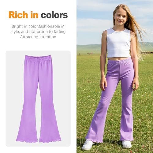 Image of ZukoCert Girls Flare Leggings, Mid Waist Bell Bottom Pants for Kids, Kids Flare Pants Size 4-13Y