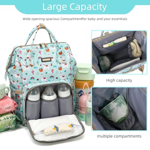 Image of GAIVP Diaper Bag Backpack, Diaper Bags for Baby Girls Boys, Baby Bags for Moms Dads, Nappy Changing Bag with Insulated Pockets,Multi-functional Waterproof Backpack with Stroller straps-Green