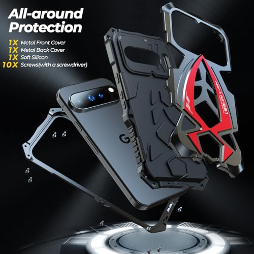 Image of Lunivop for Google Pixel 10 Pro Case /Pixel 10 Case Metal Hard Phone Case Cover Case para Screw with Camera Protection Heavy Duty metalicas Military Grade Black Red