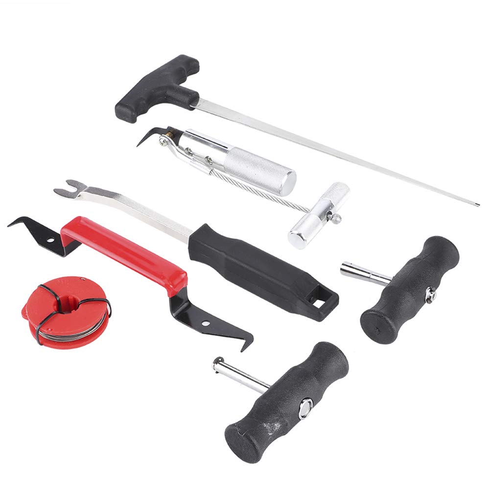 Aramox Kit de Herramientas para Quitar Parabrisas de Coche, Juego de Herramientas de Extracción de Parabrisas de Aleación con Alambre de Acero y Asas, Kit de Desmontaje de Vidrio de 7 Piezas para