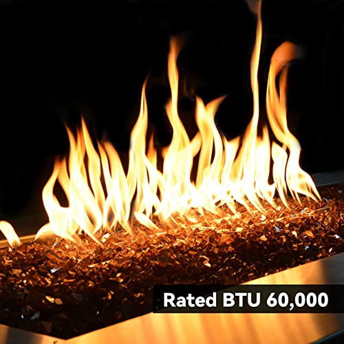 Image of Skyflame 12 inch x 6 inch Rectangular Gas Fire Pit and Fireplace H-Burner with 3 Pipes - 304 Stainless Steel - for Indoor & Outdoor Use
