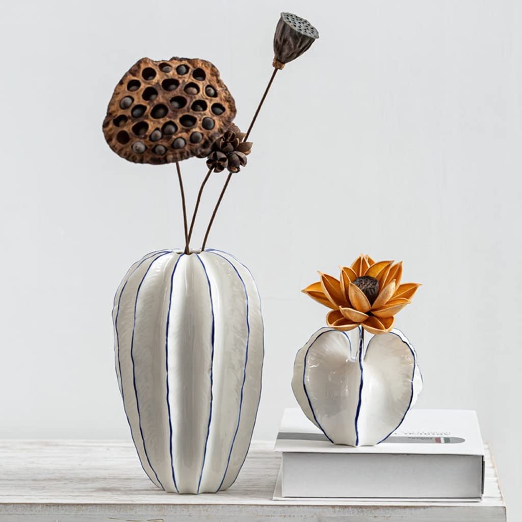 DUNAKE Blumenvase Set 2, Weiße Keramik Vase Modern, Knospen Vasen-Set In Sternfruchtform, Dekoratives Vasen-Set Für Moderne Wohnkultur Auf Dem Bauernhof (Color : White)
