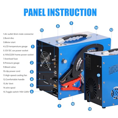 Image of PCP Portable Air Compressor 4500 PSI, Oil-Free & Water-Cooling Free, 110V AC /12V DC Dual Power with 350W Motor, Built-in Cooling Fan & Auto Stop, for PCP Air Rifles, Paintball Guns, Scuba Tanks