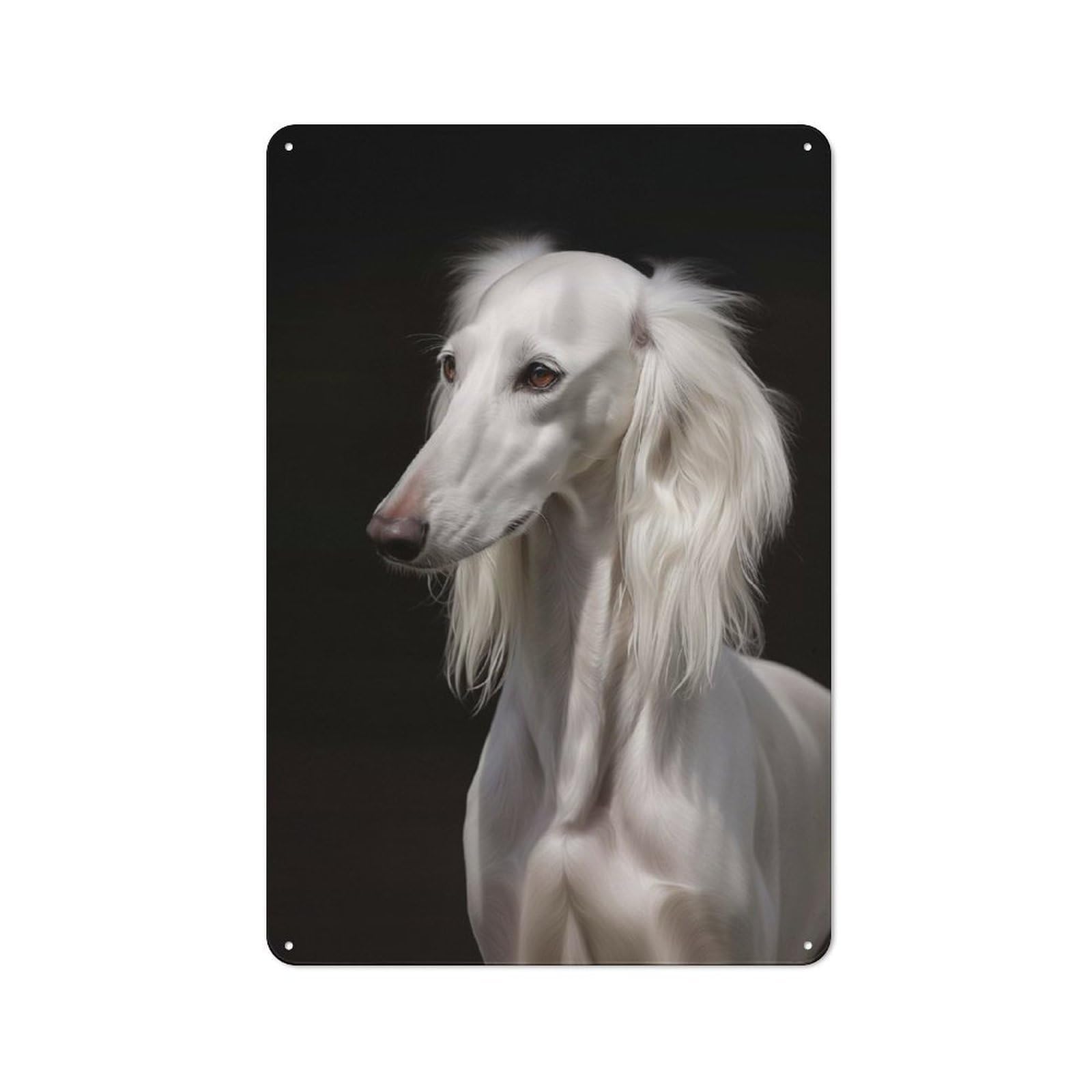 Junmoney Style-23 Clean Industrial White Saluki Dog Industrial Metal Sign 30X20cm, Studio Wall Art For Loft, Studio, Office Or Creative Room