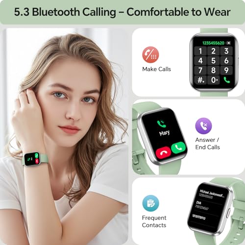 Image of Smart Watches for Women, 1.85 inch HD Smart Watch for Samsung /iPhone /Android, Fitness Tracker with 24 /7 Heart Rate /Sleep /SpO2 Monitor, Smartwatch 120+ Sports Modes 3ATM Waterproof (Green, 1.85)