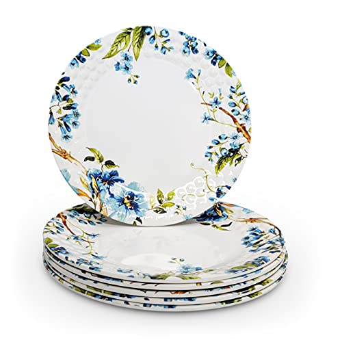 Image of KONVIO Melamine Dinner Full Size Plates Set of 6, Unbreakable Plates (6 Pieces, 11 inches) (Floral - White)
