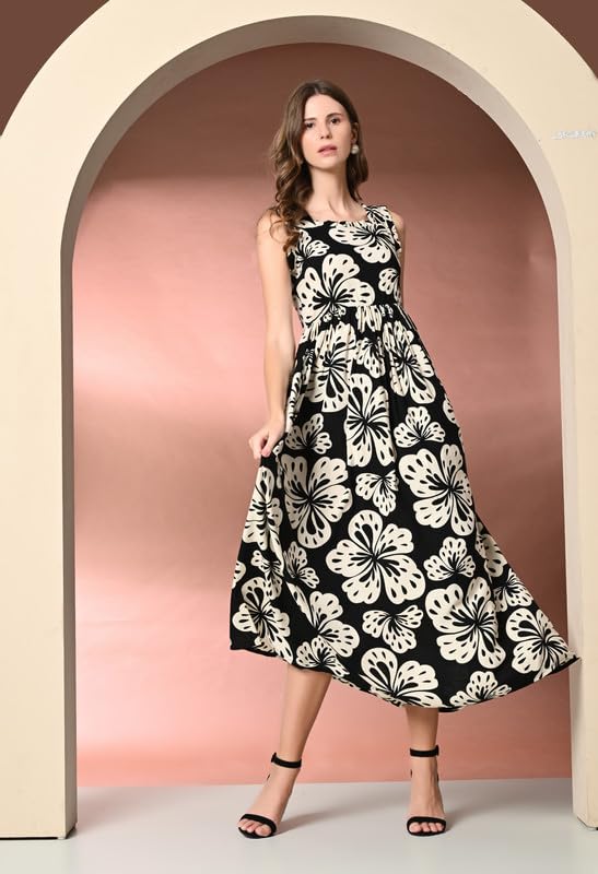 Image of Dress for Women | New Rayon Floral Printed Flared Maxi Dress for Women & Girl's