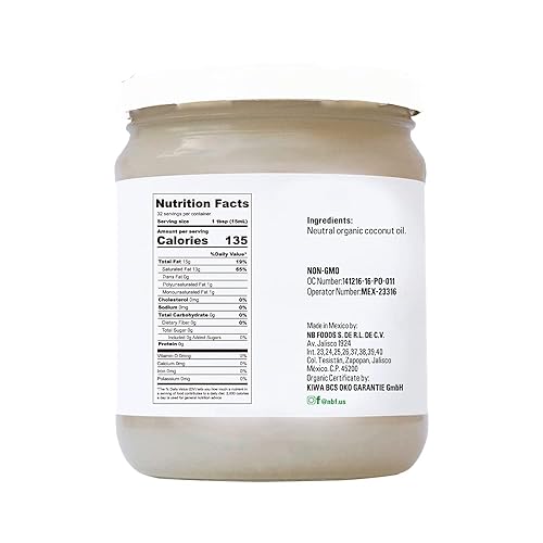 Miniatura 2 de NBF Aceite de coco orgánico, sin sabor ni olor, sin OMG, prensado en frío, naturalmente refinado, sabor y aroma neutros, (16 onzas líquidas)