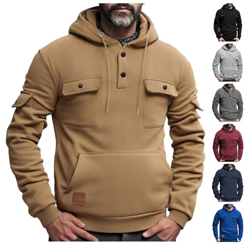 Wankang Tactical Hoodies for Men Thickened Fleece Hoodies Pullover Quarter Button Up Hooded Sweatshirts with Multi Pockets4