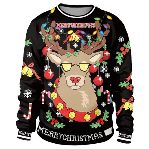 yolsun Men Ugly Christmas Sweatshirt Unisex's Crewneck Novelty Casual Ugly Party Accessory for Xmas Party Celebration