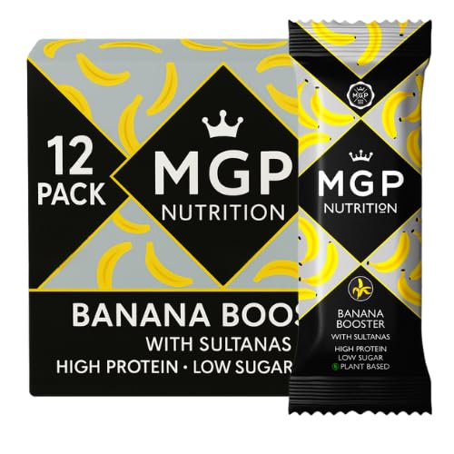 MGP Nutrition 12 Pack Banana Booster Protein Bar - High Protein, Low Sugar, Vegan Snack with Banana, Sultanas & Oats - Healthy & Delicious Plant-Based Energy Snack Bar, Made in UK
