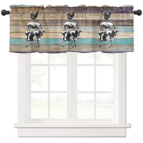 Sodika Kitchen Curtain Valance For Kitchen And Bathroom Room Darkening Rod Pocket Window Treatment Valance,Farmhouse Farm Animal Cow Pig Rooster 1 Panel, 54 X 18 Inch #TOP20