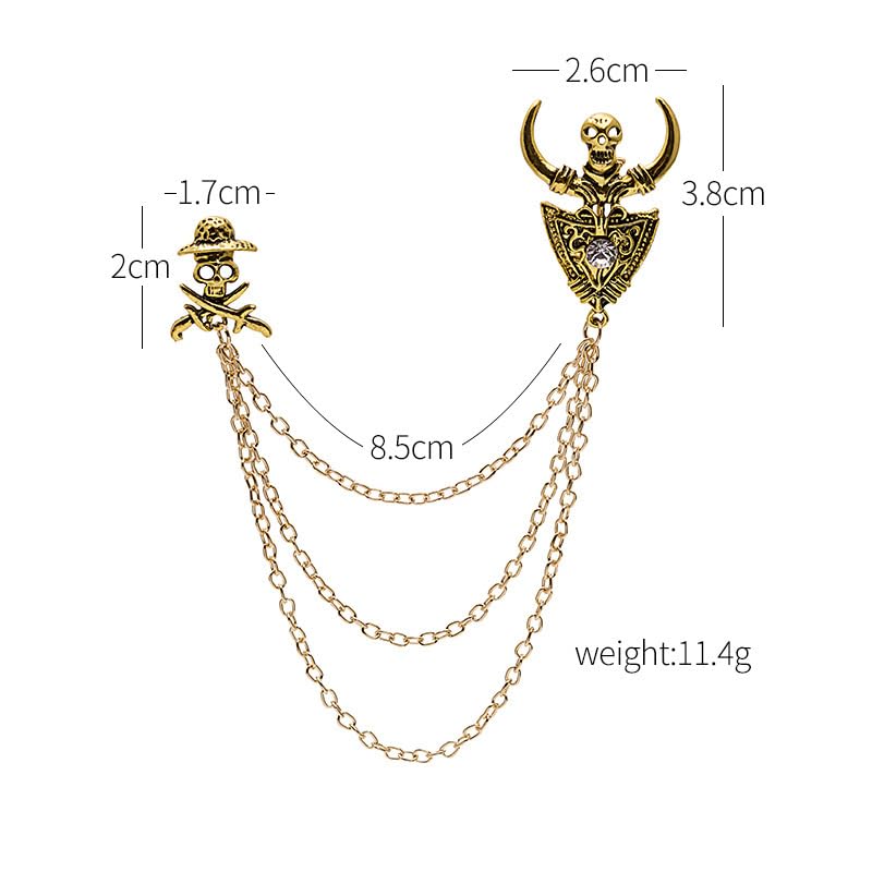 Image of Punk Skull Head Cross Sword Brooch Pin Cool Skeleton Lapel Pin for Dress Suit Decor Halloween Party Clothing Accessories for Women Men