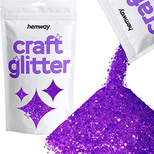 Hemway Craft Glitter Fluorescent Purple 100g Multi Size Glitter for Crafts Resin, Cosmetic, Nail, Face, Body, Festival