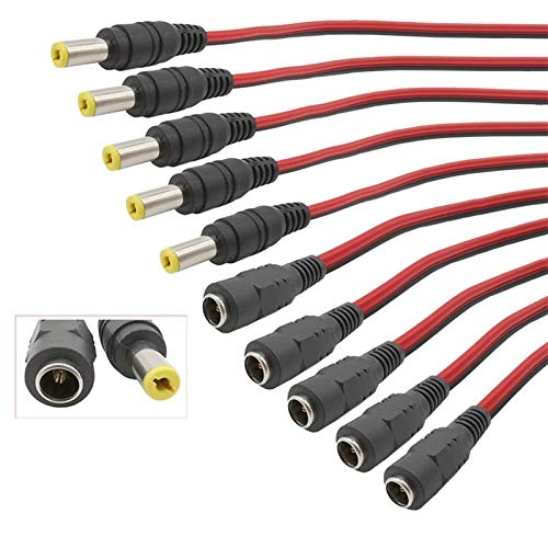 5.5x2.1mm DC Strom Pigtail-Kabel-Anschluss 27CM 12V 5A DC-Strom Stecker & Female Jack Kabel-Adapter for Überwachungskamera (Color : 5 Pairs)