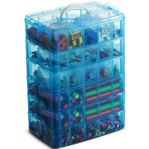 Image of LifeSmart Stackable Storage Organizer Box with Handle | Storage Bin with 60 Adjustable Compartments | Small Case Plastic Containers with Dividers for DIY Art Craft, Small Toys, Beads and Jewelry