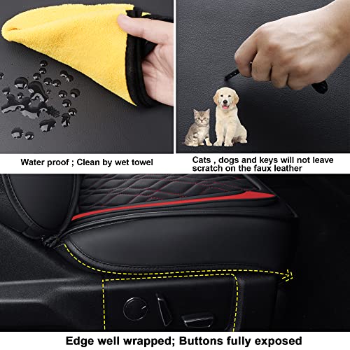 Image of LUCKYMAN CLUB F150 Front-only Seat Covers J03-Q3 with Waterproof Faux Leather, Fit 2015-2025 Ford F150 and 2017-2025 F250 F350 F450 (Front only, Black-Red)