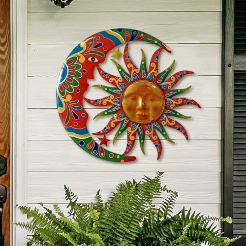 Limygus Colorful Metal Sun Moon Stars Wall Art, Indoor Outdoor Decor for Patio Garden Bedroom