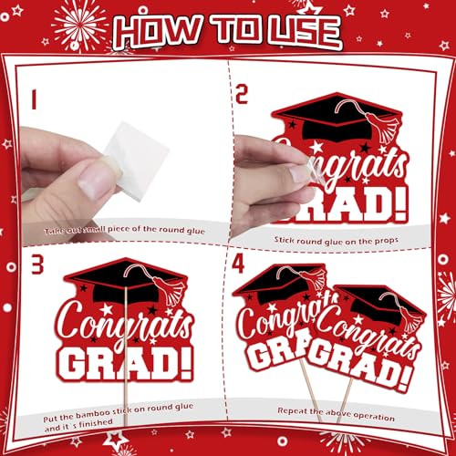 Image of 24Pcs Graduation Party Decorations Class of 2026, Graduation Centerpieces for Tables, 2026 Congrats Grad Party Centerpiece Stick Table Toppers for Graduation Party Supplies (Red)