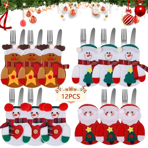 AMCHLEL Weihnachten Besteckhalter,12 Stück Weihnachtsmann...
