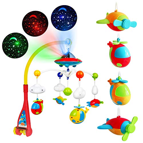 Bambiya Baby Crib Mobile With Music And Lights, Remote Control And Light Projector With Stars. Musical Mobile For Crib With Space, Airplanes And Clouds Theme. Nursery Toys For Babies 0-24 Months #TOP3