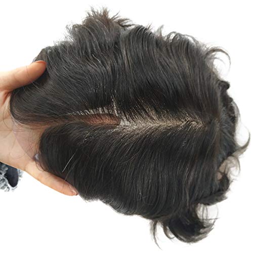 Foto von Hairnotion Echthaar Toupet Schweizer Spitze Maenner Haarteil 8“X 10” Perücke für Männer 1b#