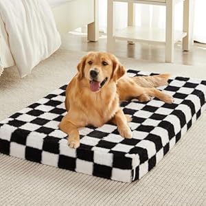 RRPETHOME Dog Bed Large Sized Dog Bed Waterproof Dog Bed for MediumLarge Extra Large Size Dogs Dog Crate Furniture with Non Slip Bottom Checkered Dog Bed with Washable Cover BlackWhite
