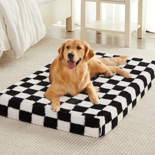 RRPETHOME-Dog-Bed-Large-Sized-Dog-Bed-Waterproof-Dog-Bed-for-MediumLarge-Extra-Large-Size-Dogs-Dog-Crate-Furniture-with-Non-Slip-Bottom-Checkered-Dog-Bed-with-Washable-Cover-BlackWhite RRPETHOME Dog Bed Large Sized Dog Bed Waterproof Dog Bed for MediumLarge Extra Large Size Dogs Dog Crate Furniture with Non Slip Bottom Checkered Dog Bed with Washable Cover BlackWhite