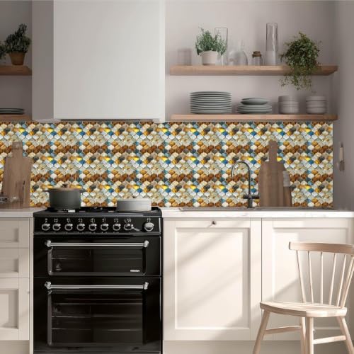 Image of Moroccan Tile Stickers | Waterproof Self Adhesive Peel & Stick Tile Decals for Kitchen Backsplash, Bathroom Wall, Floor, Furniture & Glass (6x6 Inch, Design 45)