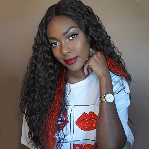 Lativ Long Curly Wig Long Curly Wave Hair for Women Small Curly Wavy Wig Heat Friendly Synthetic Middle Part Party Wigs Long 26 Inches Black Wig for Daily Natural Looking (118#)