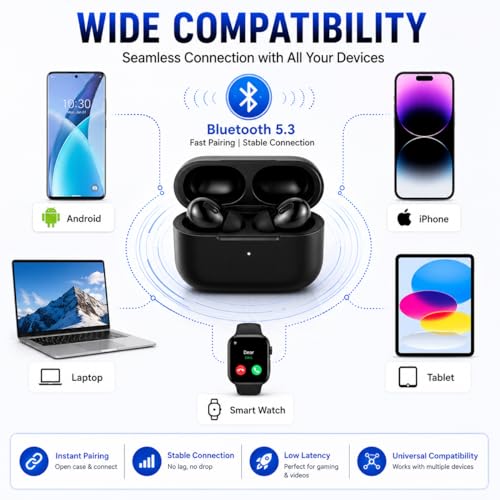 Image of TWS Earbuds with BT 5.3, Touch Control, Deep Bass, Mic, Type-C Charging (1, Black)
