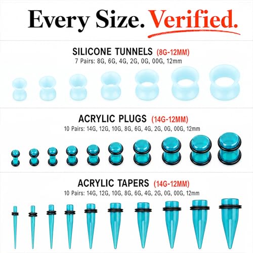 Image of BodyJ4You 54PC Ear Stretching Kit 14G-12mm - Aftercare Jojoba Oil - Acrylic Plugs Gauge Tapers Silicone Tunnels - Lightweight Expanders Men Women