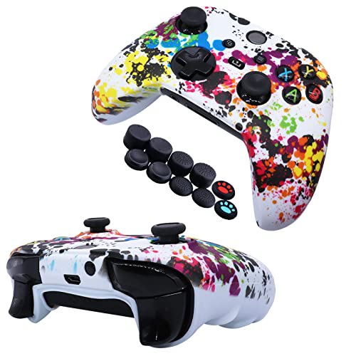 [2 PCS] Jusy Fundas de Silicona para Mando Xbox Series X/S, Funda Protectora Antideslizante y Antisudor, Accesorios con 10 Agarre de Pulgar (Thumb Grips) (Graffiti) - imagen 2