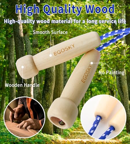 Jump Rope for Women Men Kids, EGOSKY Adjustable Wooden Handle Skipping Rope for Adult Boys Girls Fitness Exercise Outdoor Activity (Blue) - Image 3
