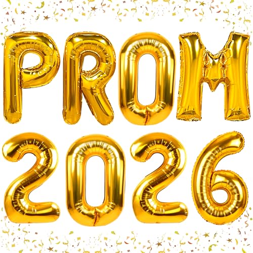 Image of Prom 2026 Balloons Gold 40 Inch Giant - Prom 2026 Decorations Decor for Graduation Party Foil Mylar Balloons Banner Sign